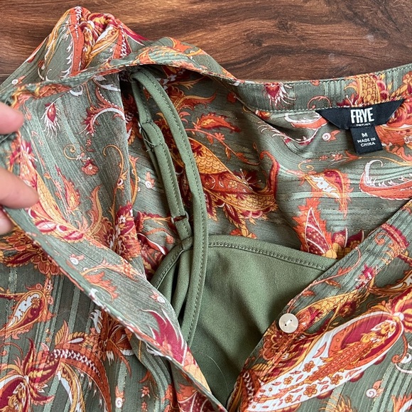 Frye Women's Green and Orange Floral Top - Picture 3 of 6
